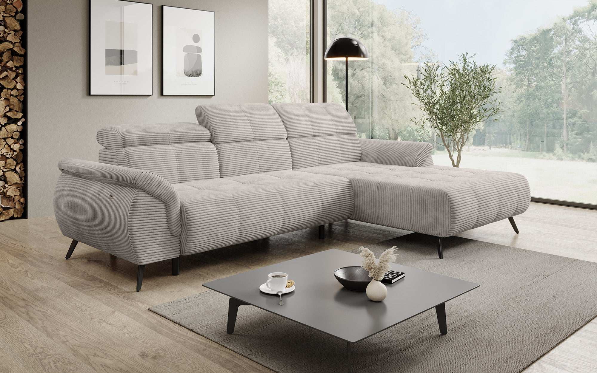 Designer Sofa Genova I with electric seat extension, USB connection