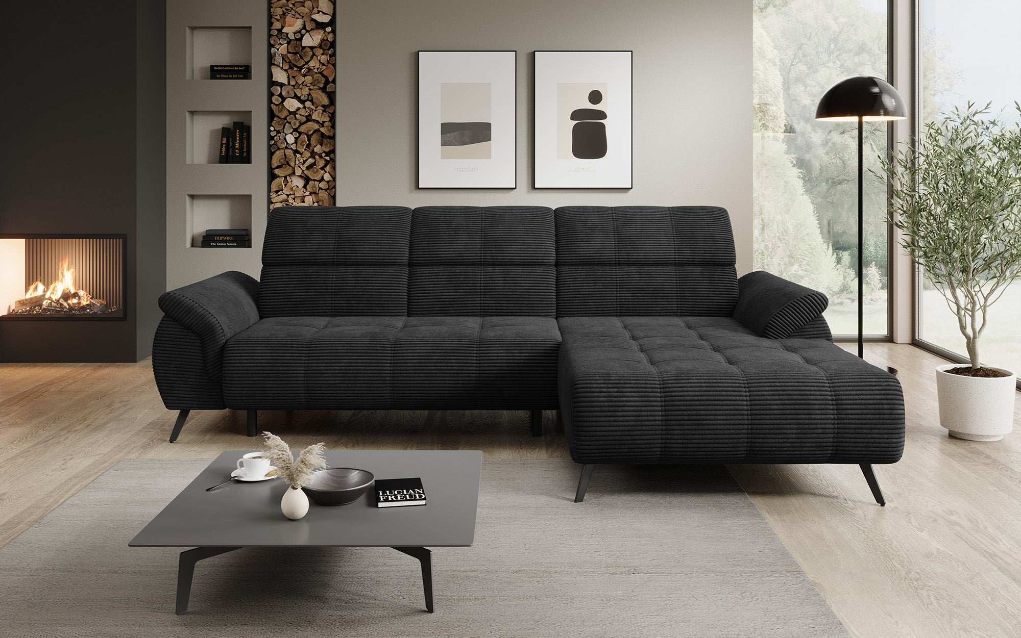 Designer Sofa Genova I with electric seat extension, USB connection