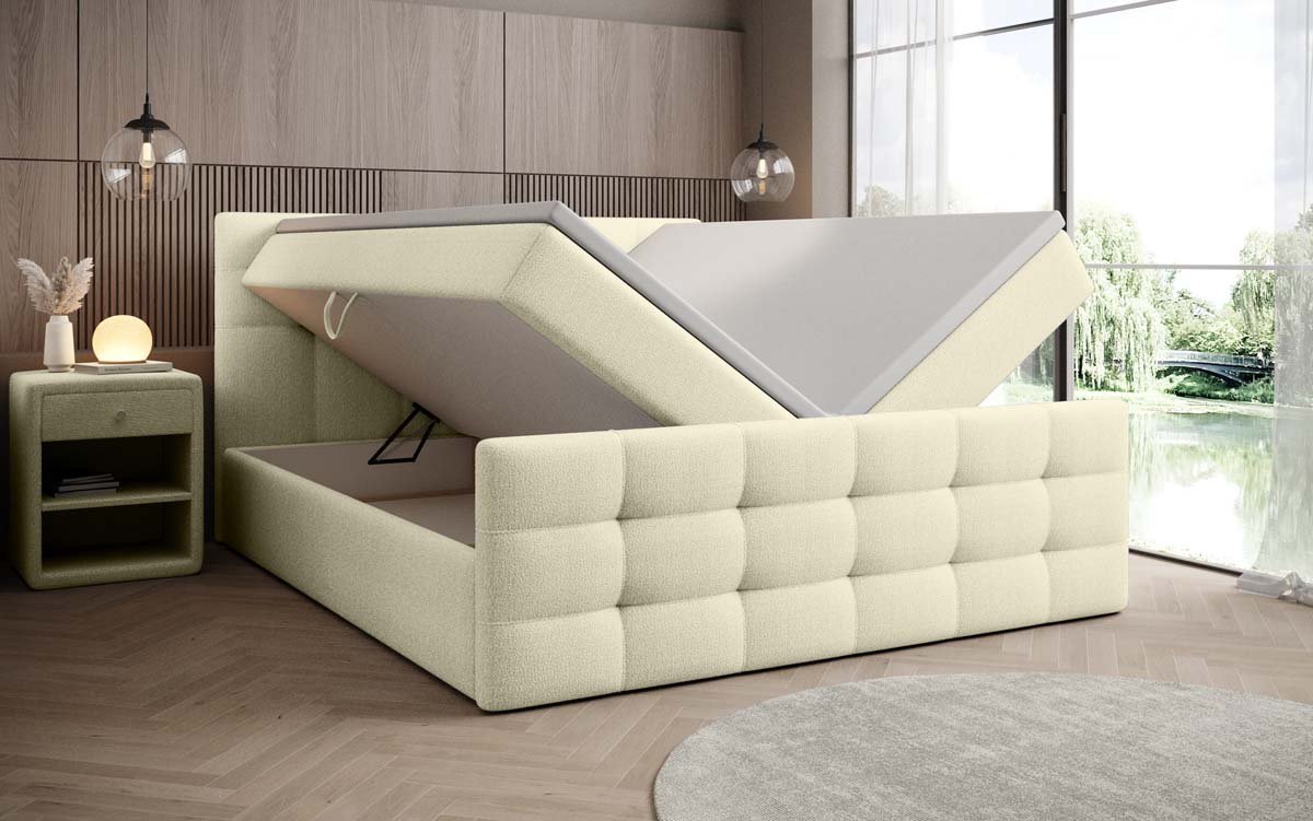 Luxor Bouclé Box Spring Bed with Storage