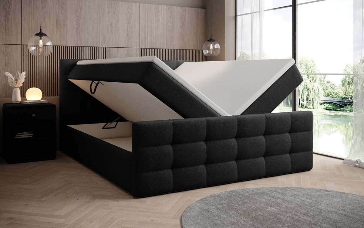 Luxor Bouclé Box Spring Bed with Storage