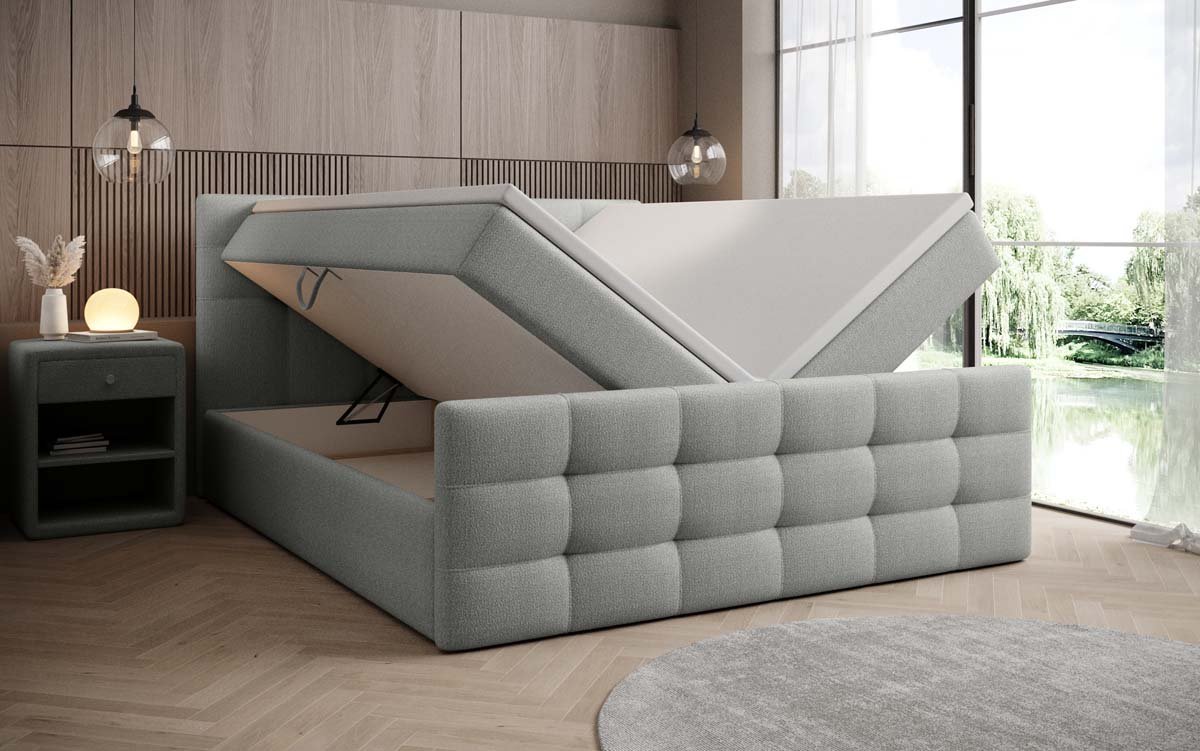 Luxor Bouclé Box Spring Bed with Storage