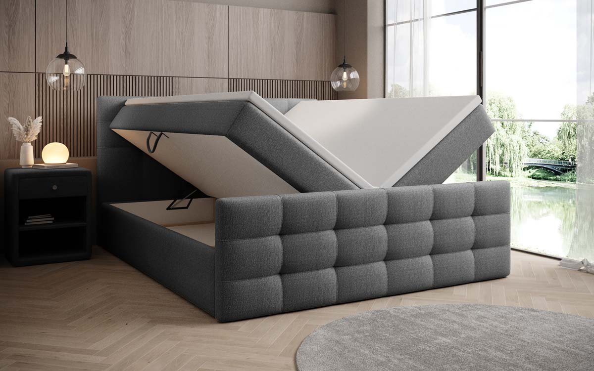 Luxor Bouclé Box Spring Bed with Storage