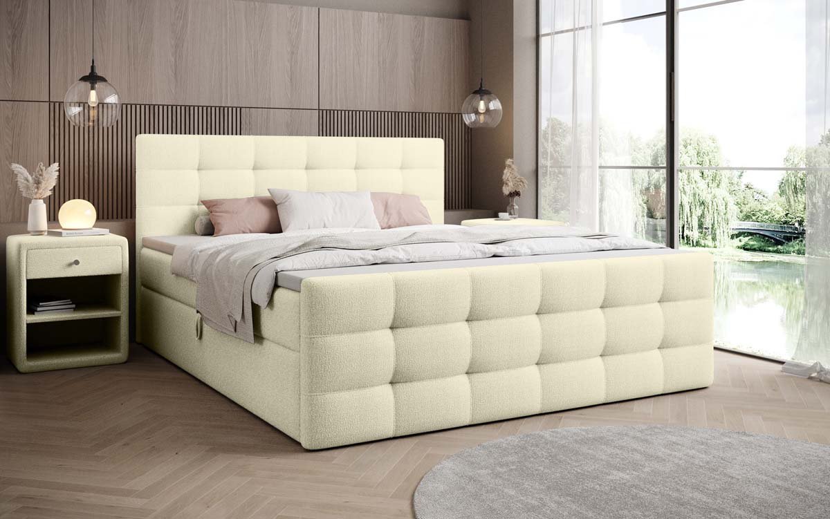 Luxor Bouclé Box Spring Bed with Storage