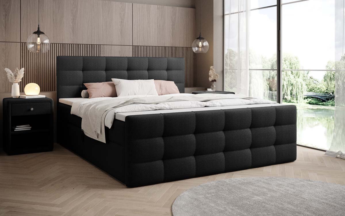 Luxor Bouclé Box Spring Bed with Storage