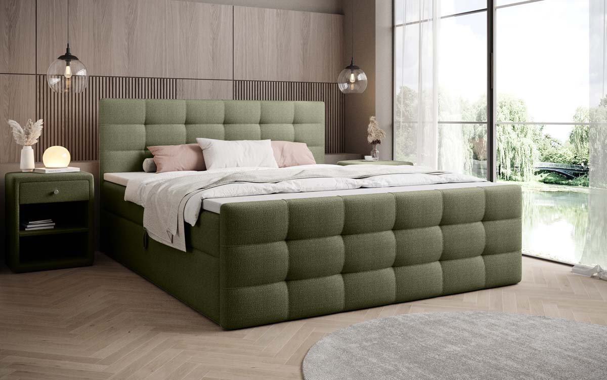 Luxor Bouclé Box Spring Bed with Storage