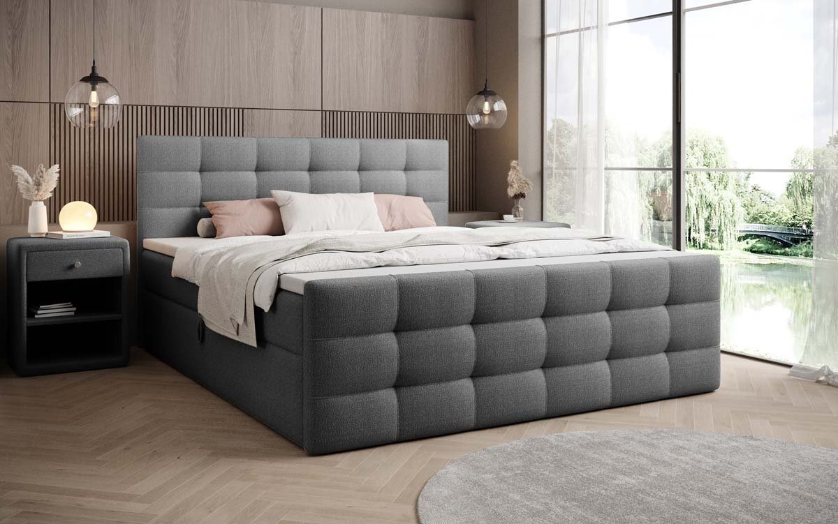 Luxor Bouclé Box Spring Bed with Storage
