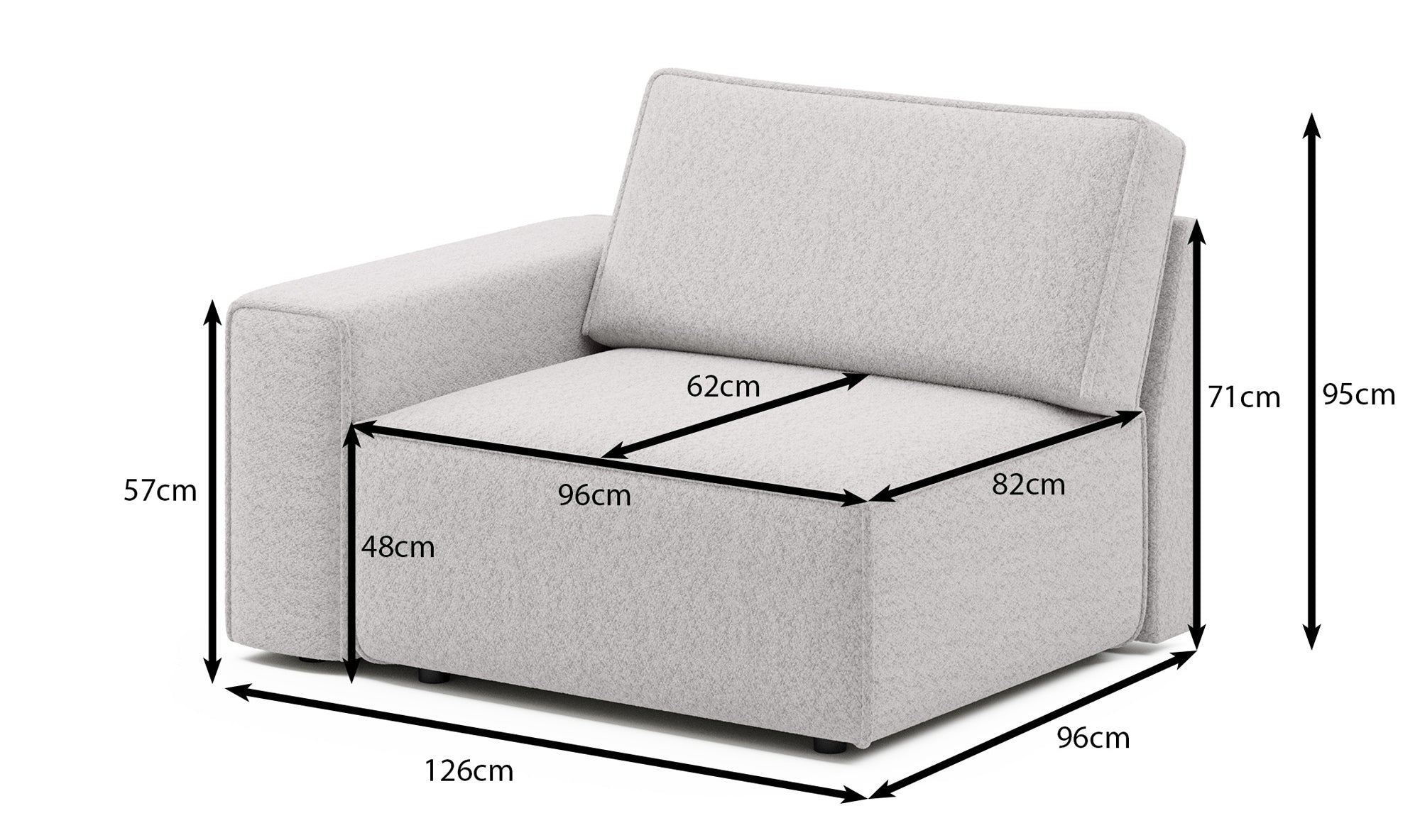 Module d'angle de finition Yuma avec accoudoir profond en Bouclé
