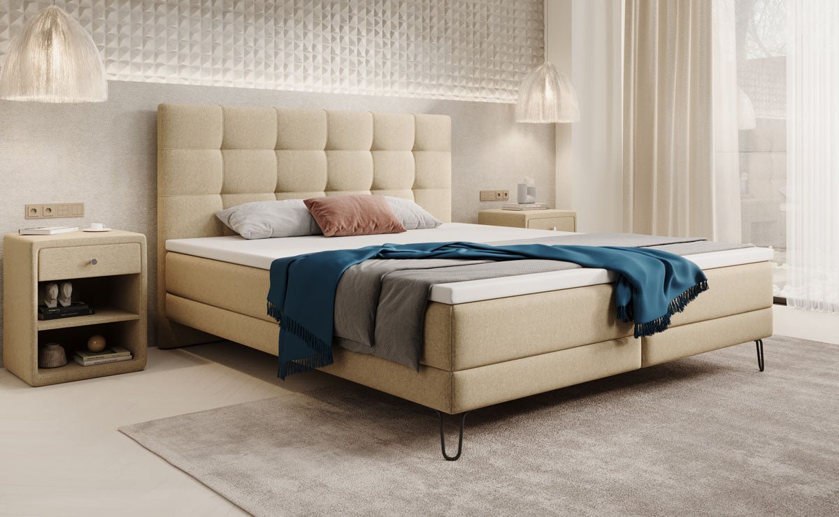 Lit boxspring Merlara avec des pieds en Tissu