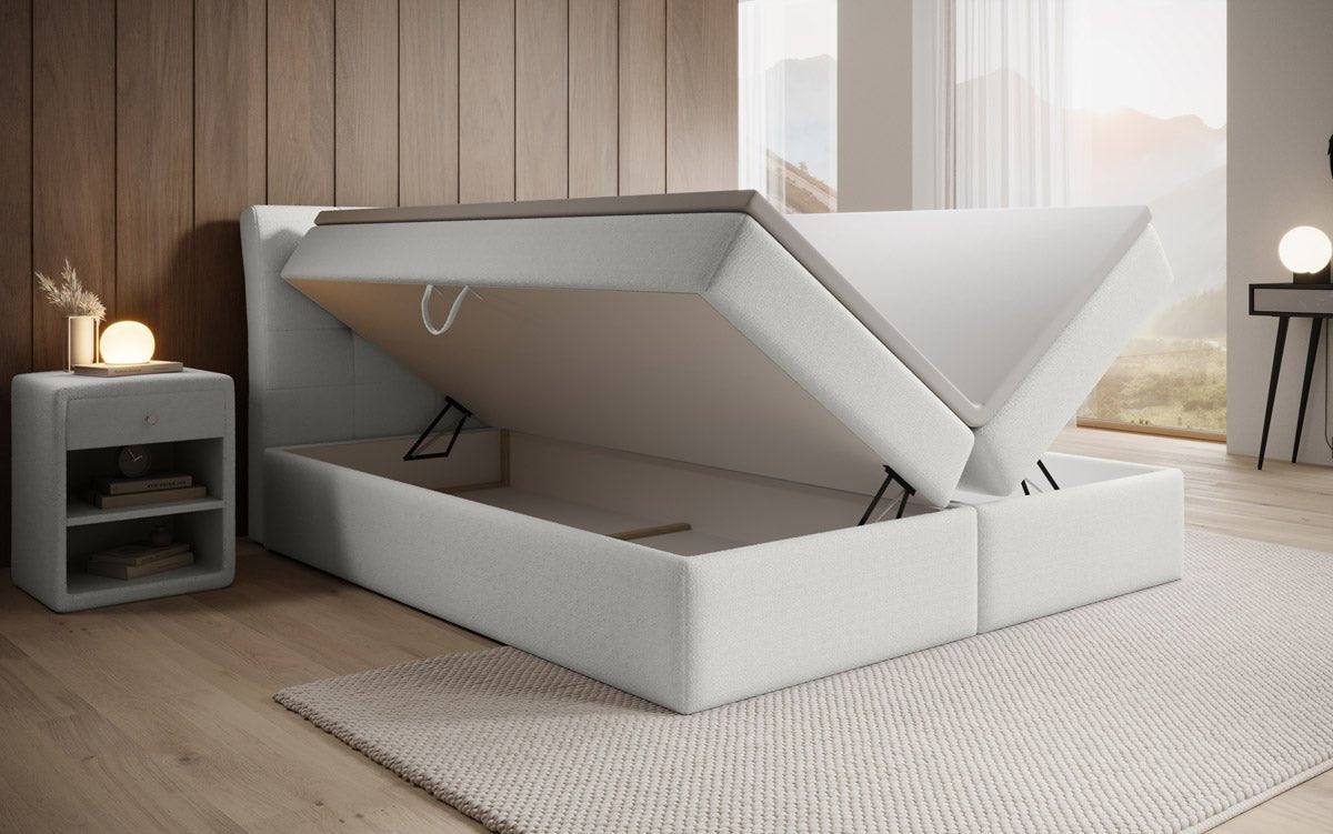 Lit boxspring Amalia Bouclé avec espace de rangement