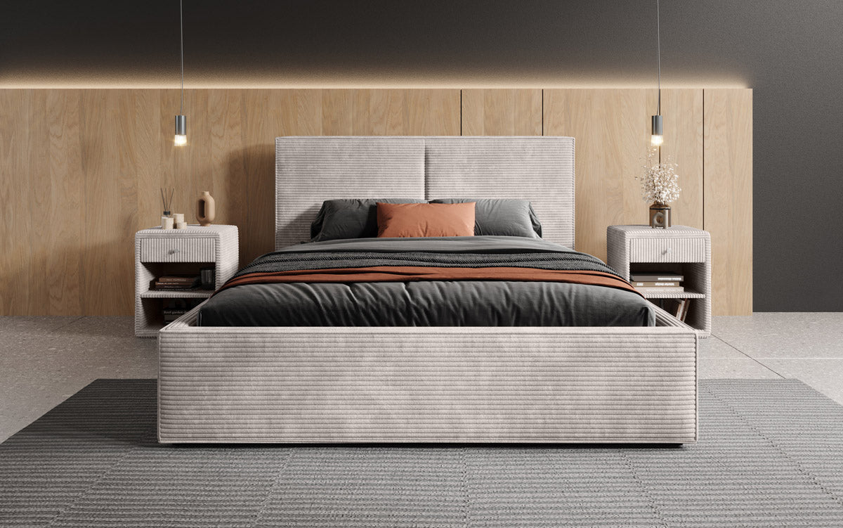 Lit capitonné designer Elara en Côtelé avec espace de rangement