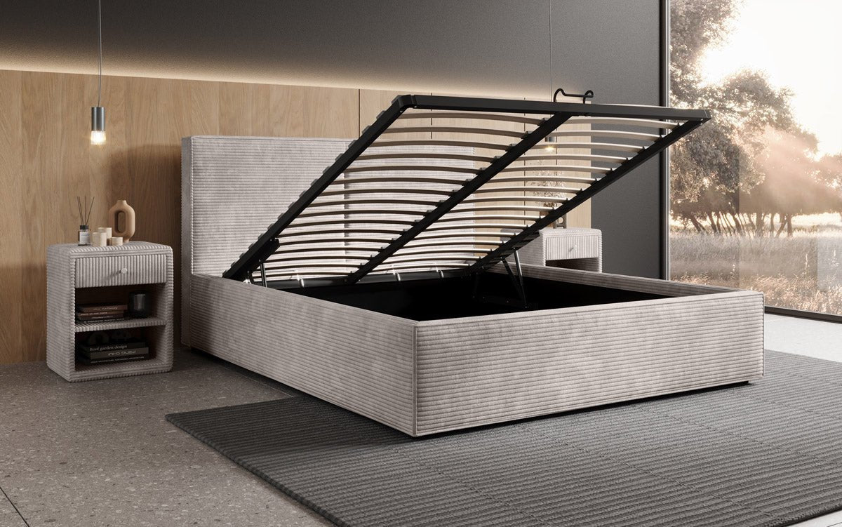 Lit capitonné designer Elara en Côtelé avec espace de rangement