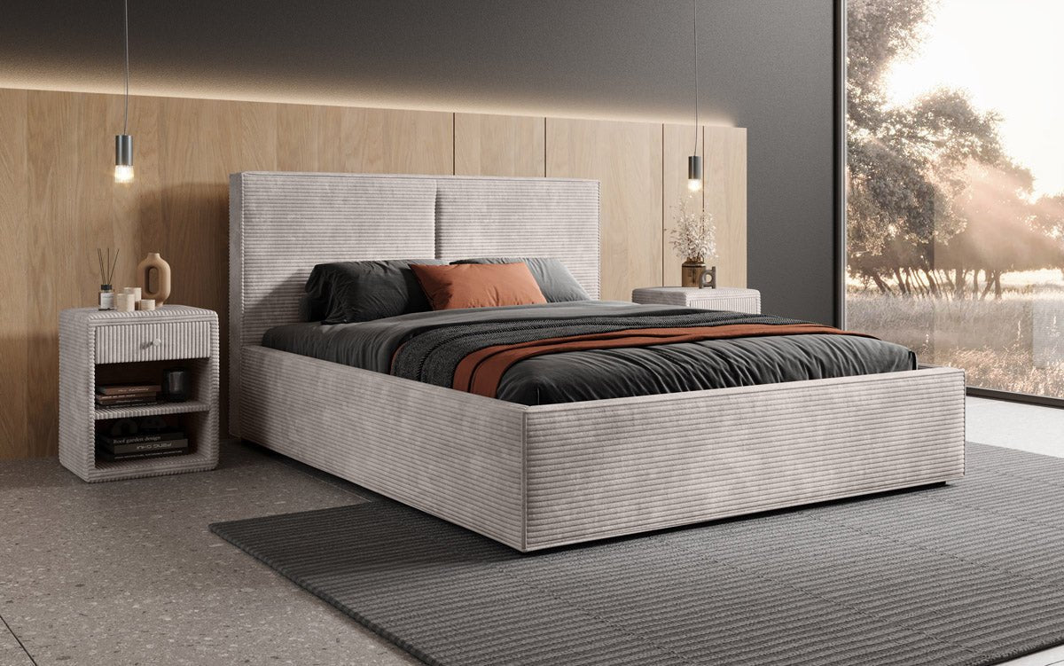 Lit capitonné designer Elara en Côtelé avec espace de rangement