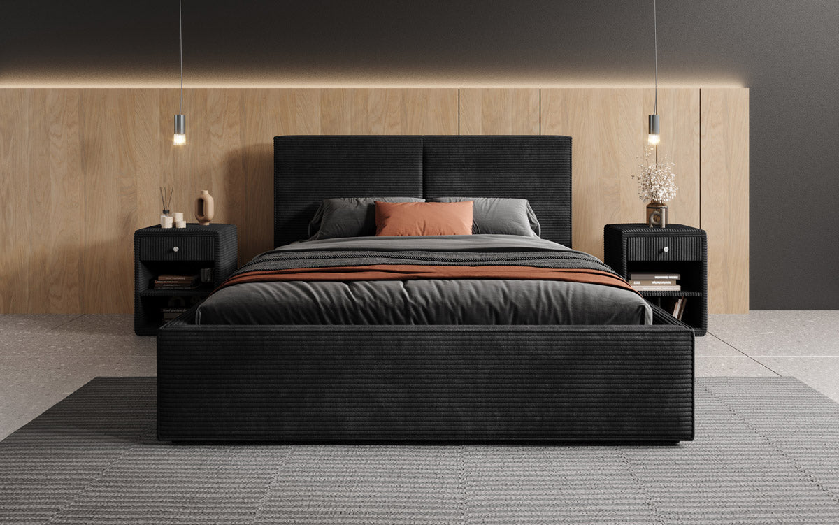 Lit capitonné designer Elara en Côtelé avec espace de rangement