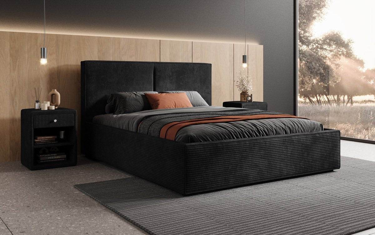 Lit capitonné designer Elara en Côtelé avec espace de rangement