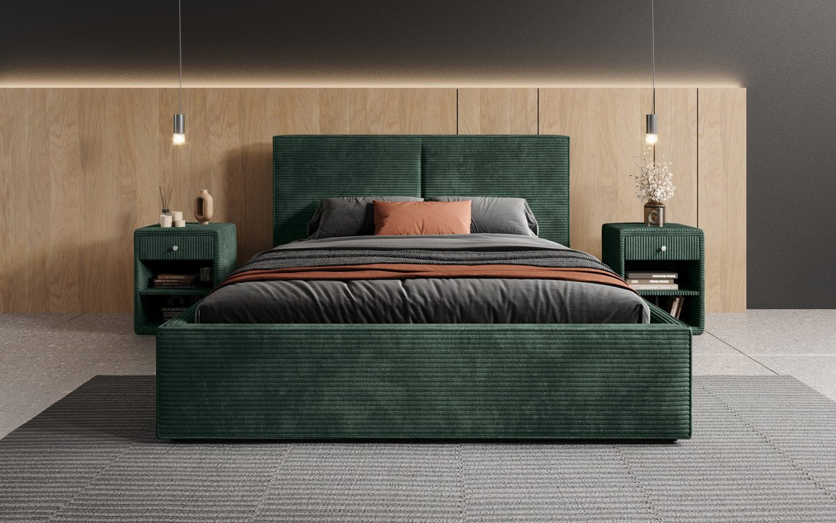 Lit capitonné designer Elara en Côtelé avec espace de rangement