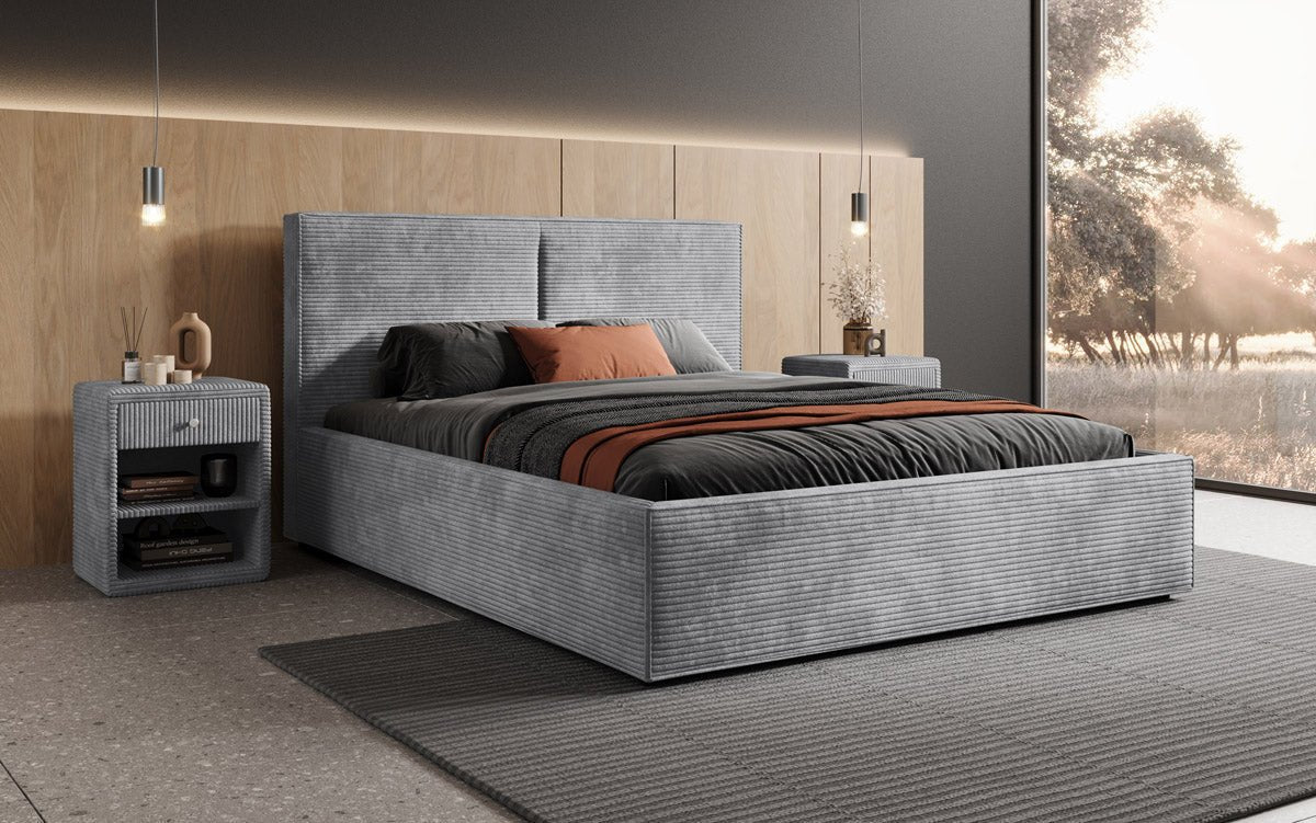 Lit capitonné designer Elara en Côtelé avec espace de rangement