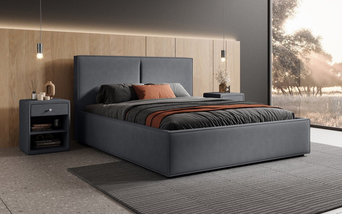 Lit capitonné designer Elara en Tissu avec espace de rangement