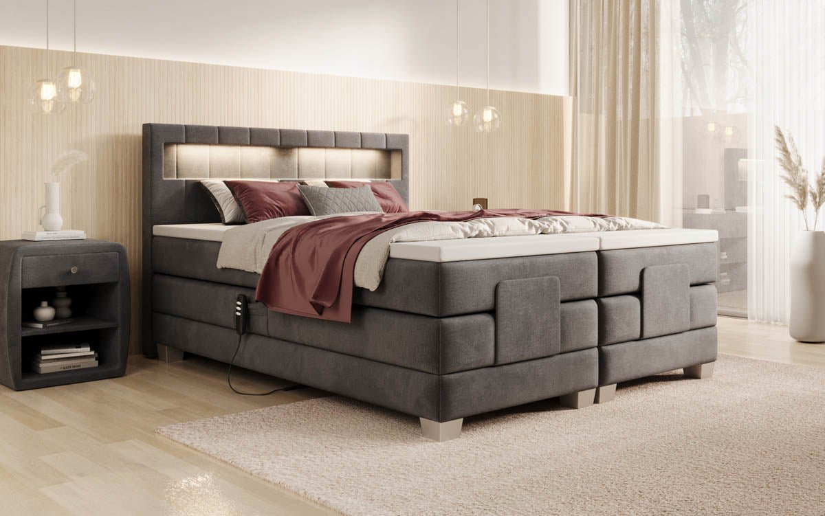 Lit boxspring Ardena Velours à réglage électrique avec LED