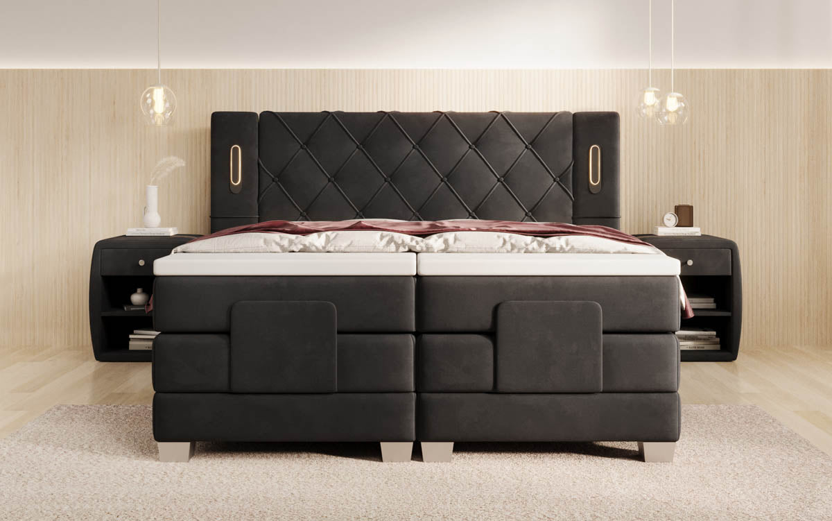 Lit boxspring Livano Velours réglable électriquement avec LED