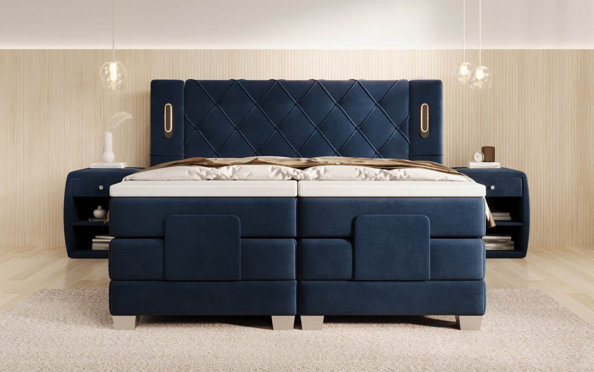 Lit boxspring Livano Velours réglable électriquement avec LED