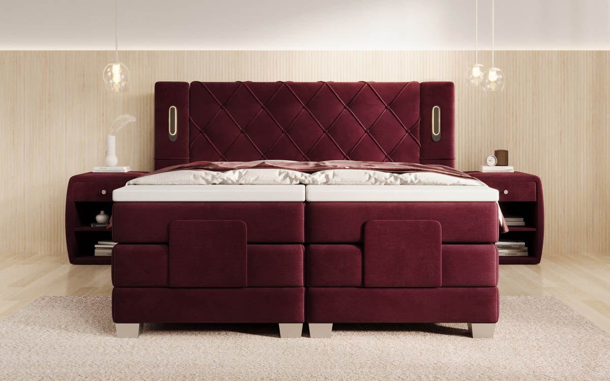 Lit boxspring Livano Velours réglable électriquement avec LED