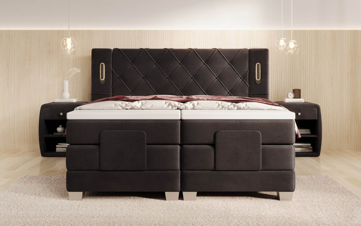 Lit boxspring Livano Velours réglable électriquement avec LED