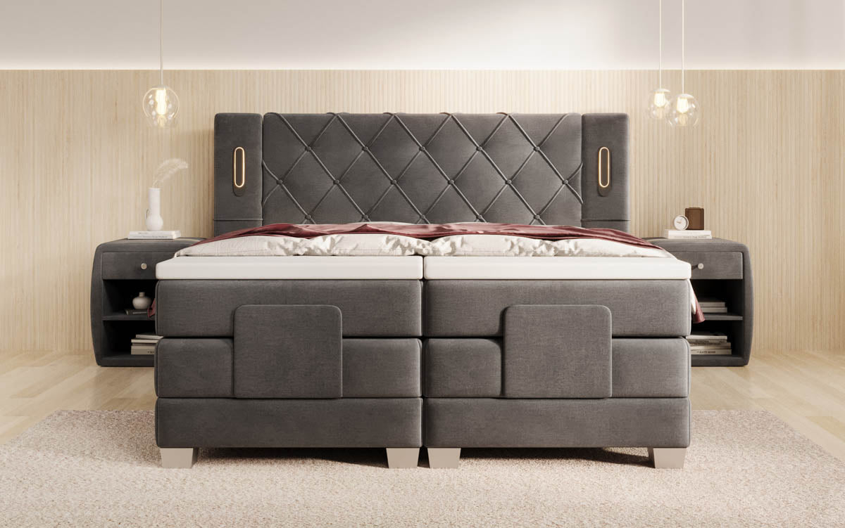Lit boxspring Livano Velours réglable électriquement avec LED