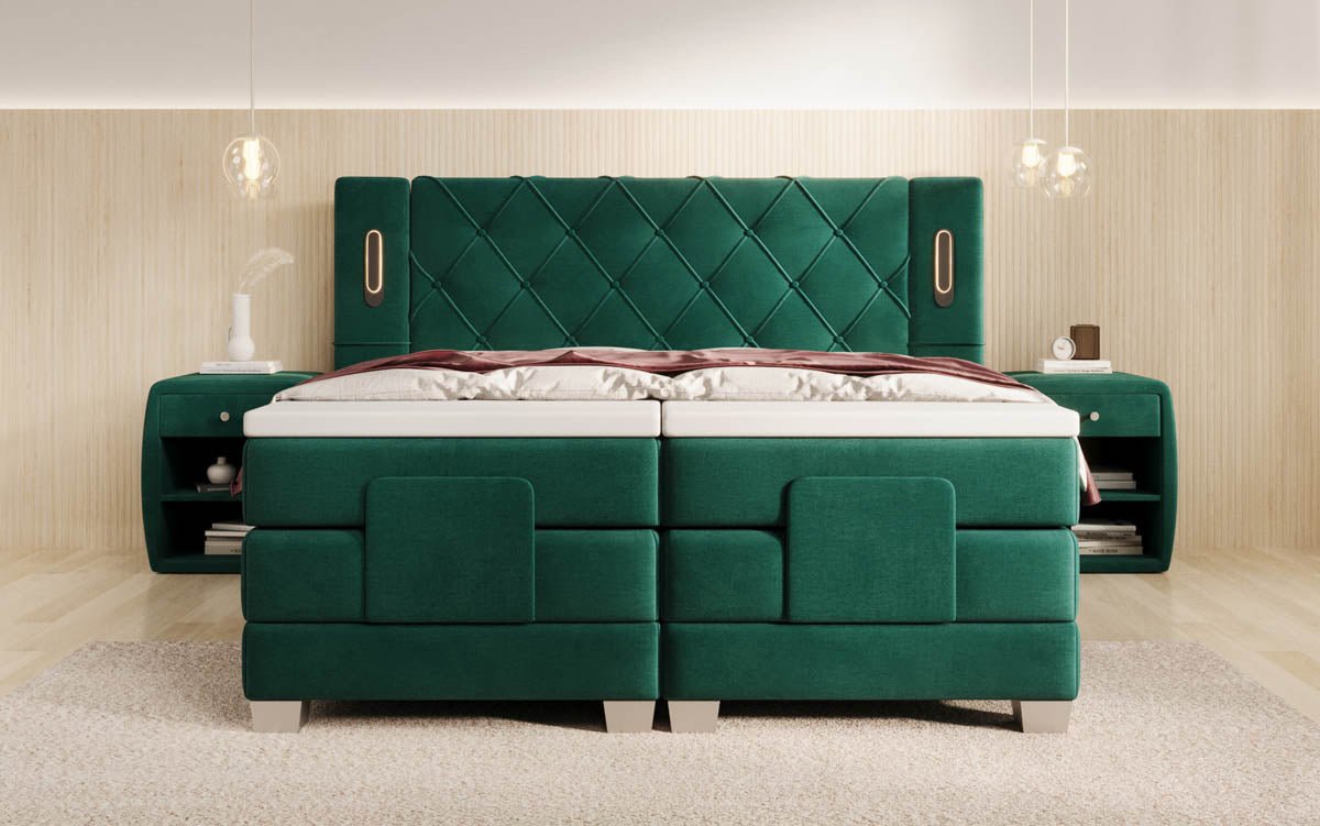 Lit boxspring Livano Velours réglable électriquement avec LED