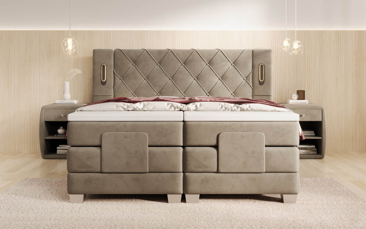 Lit boxspring Livano Velours réglable électriquement avec LED