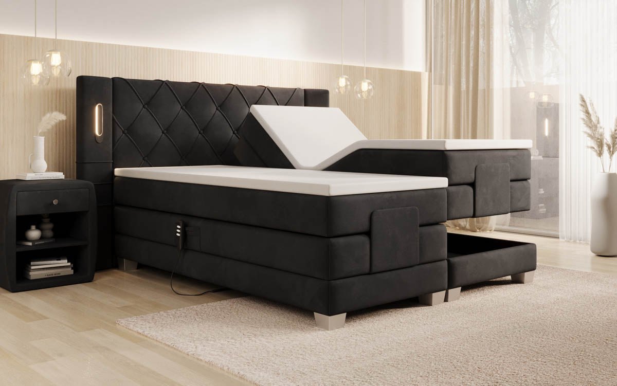 Lit boxspring Livano Velours réglable électriquement avec LED