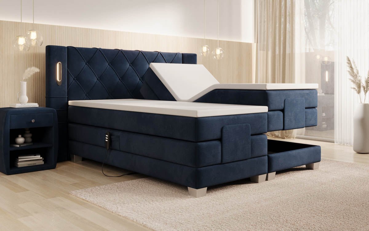 Lit boxspring Livano Velours réglable électriquement avec LED
