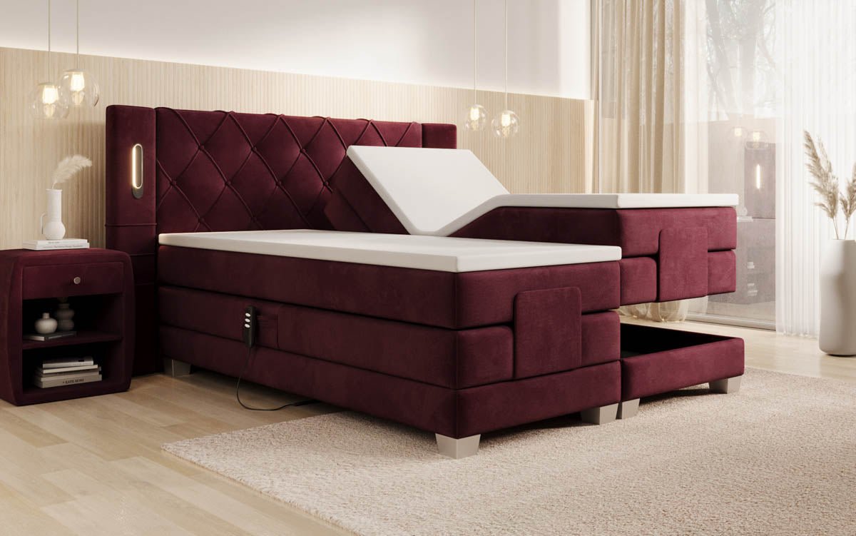 Lit boxspring Livano Velours réglable électriquement avec LED