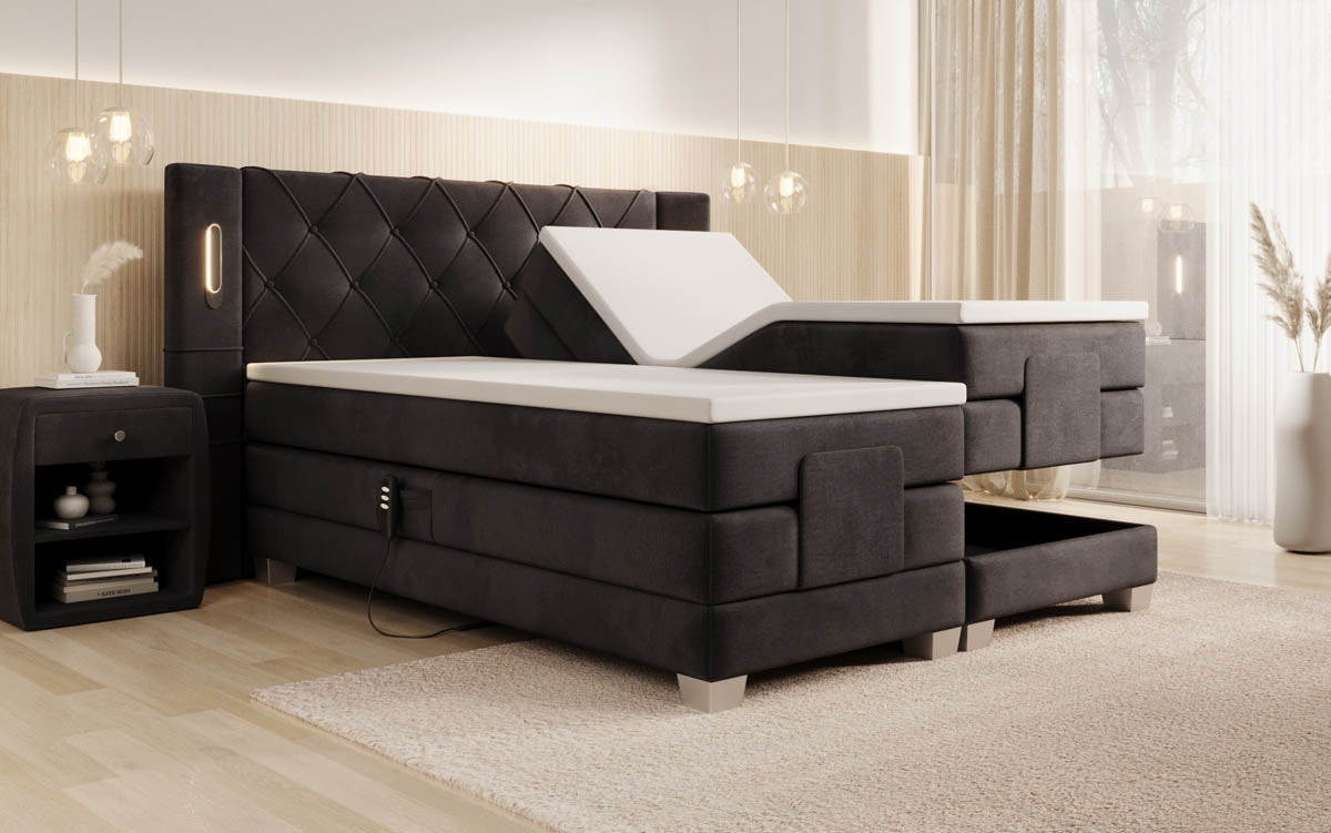Lit boxspring Livano Velours réglable électriquement avec LED