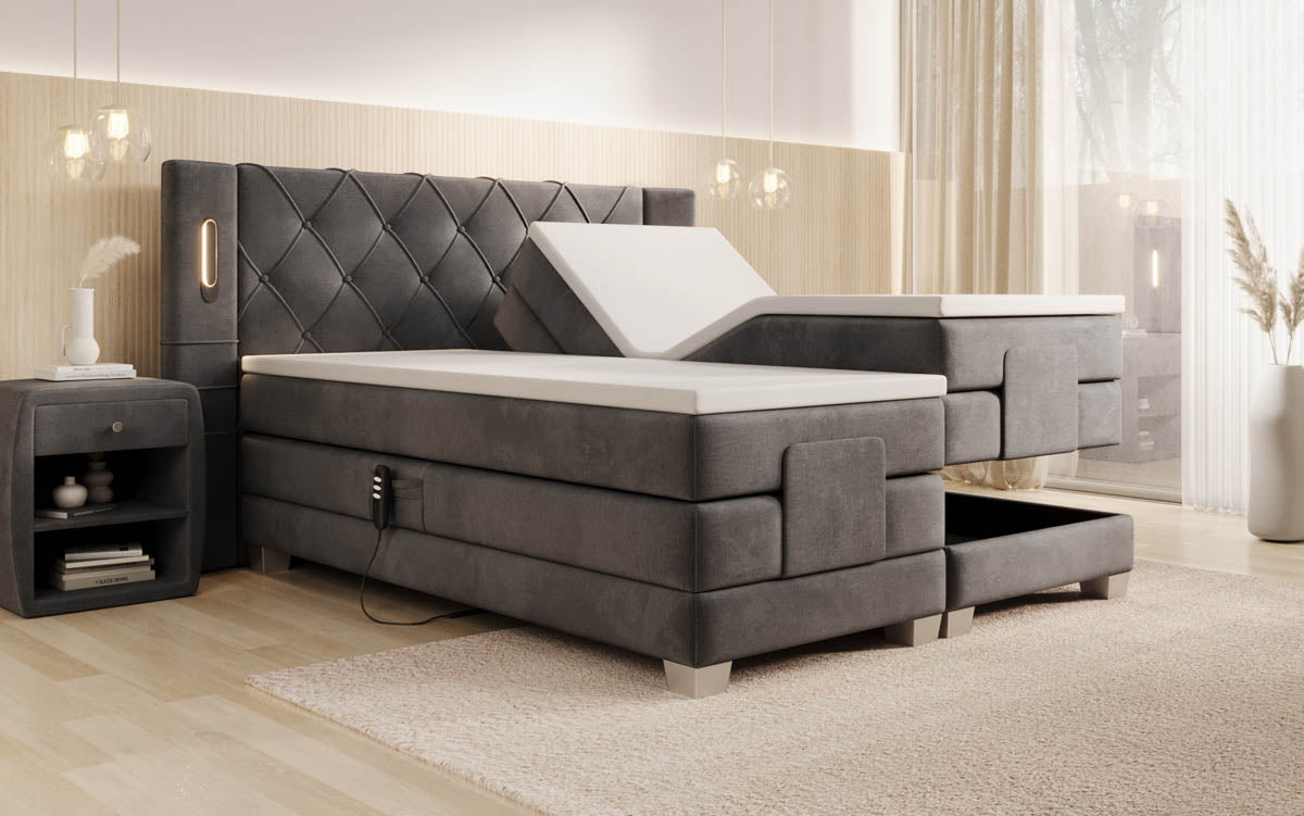 Lit boxspring Livano Velours réglable électriquement avec LED