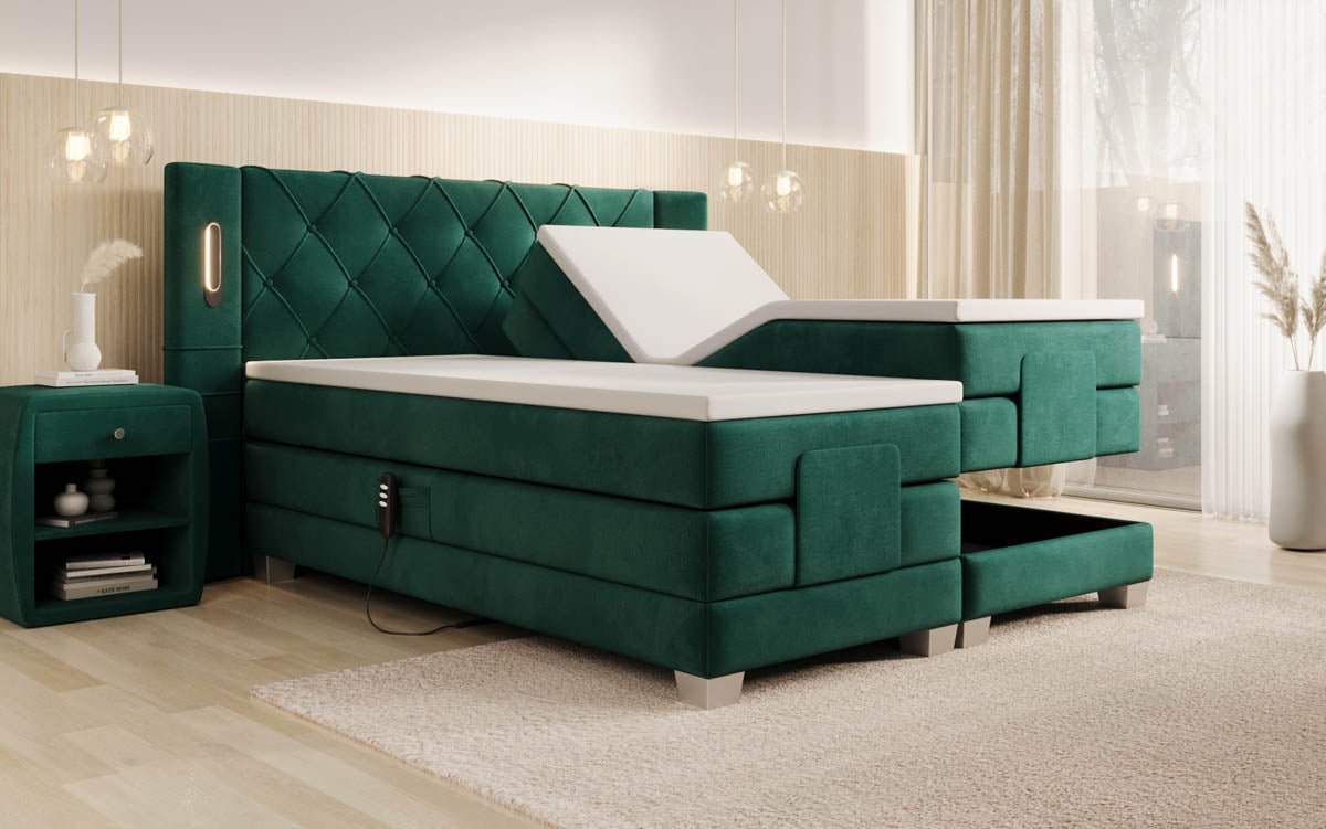 Lit boxspring Livano Velours réglable électriquement avec LED