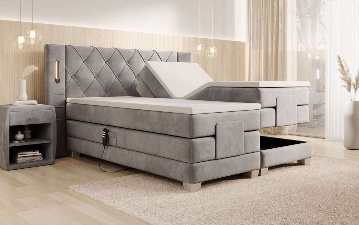 Lit boxspring Livano Velours réglable électriquement avec LED