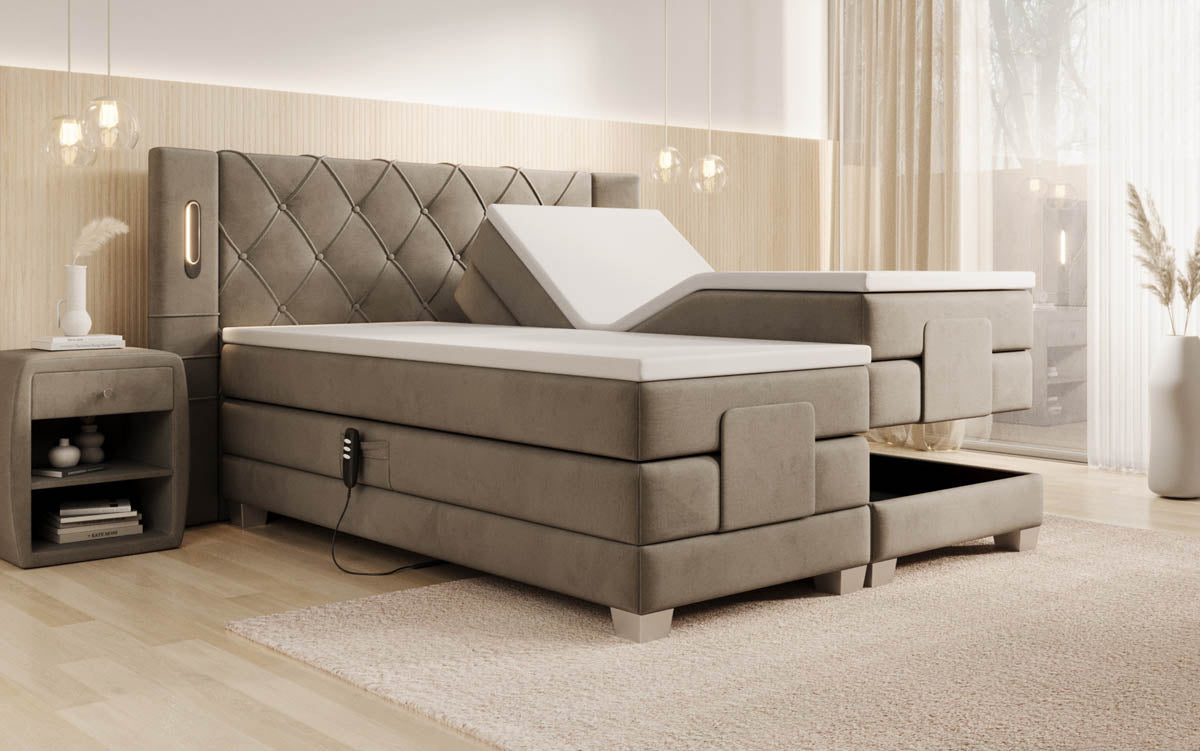 Lit boxspring Livano Velours réglable électriquement avec LED