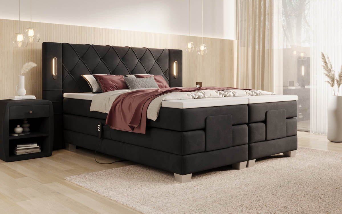 Lit boxspring Livano Velours réglable électriquement avec LED