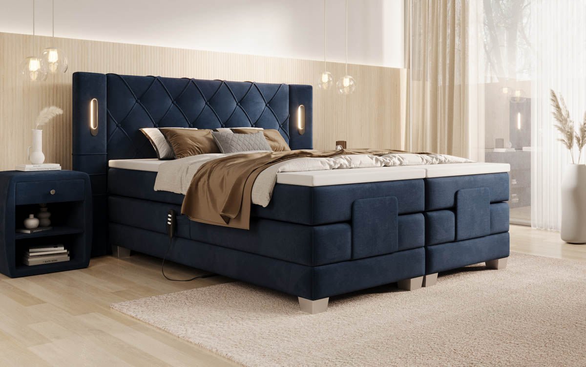Lit boxspring Livano Velours réglable électriquement avec LED