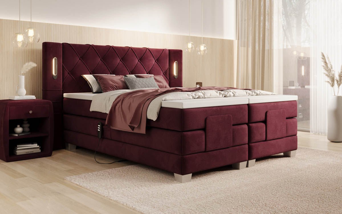 Lit boxspring Livano Velours réglable électriquement avec LED