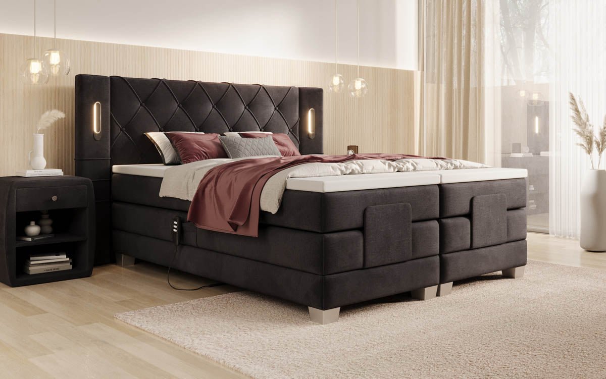 Lit boxspring Livano Velours réglable électriquement avec LED
