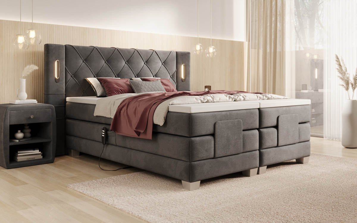 Lit boxspring Livano Velours réglable électriquement avec LED