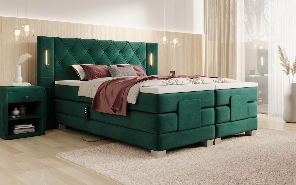 Lit boxspring Livano Velours réglable électriquement avec LED