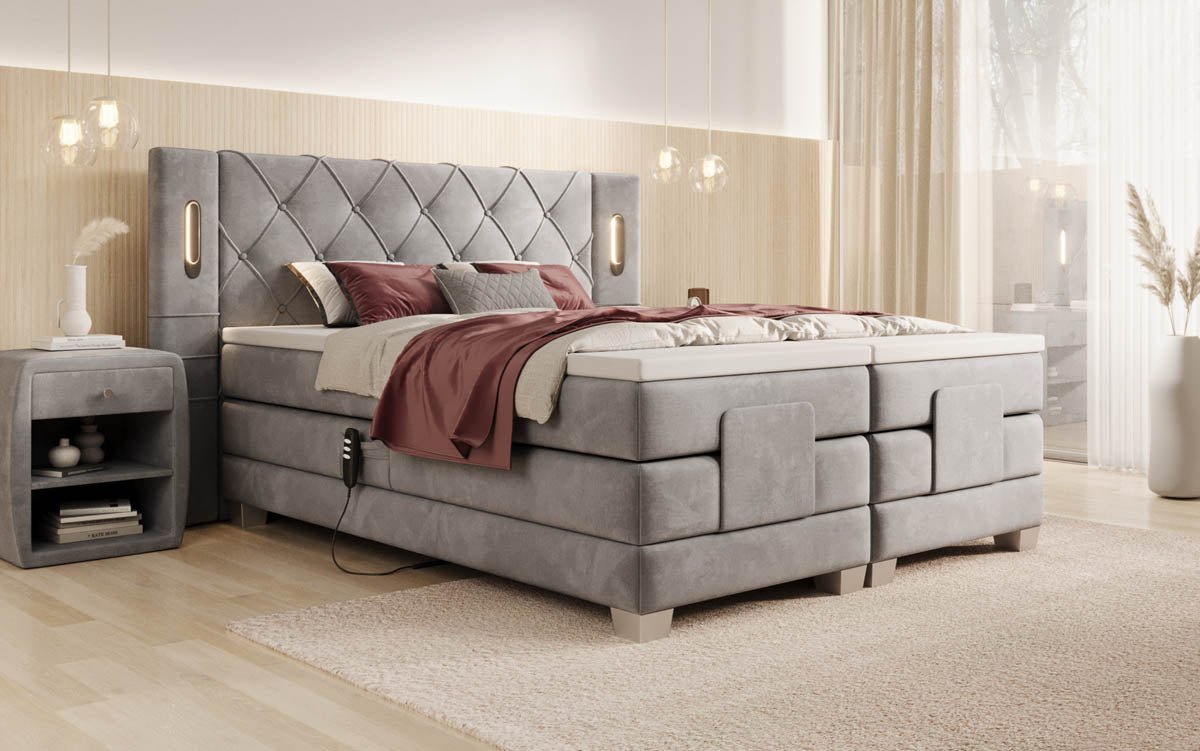Lit boxspring Livano Velours réglable électriquement avec LED