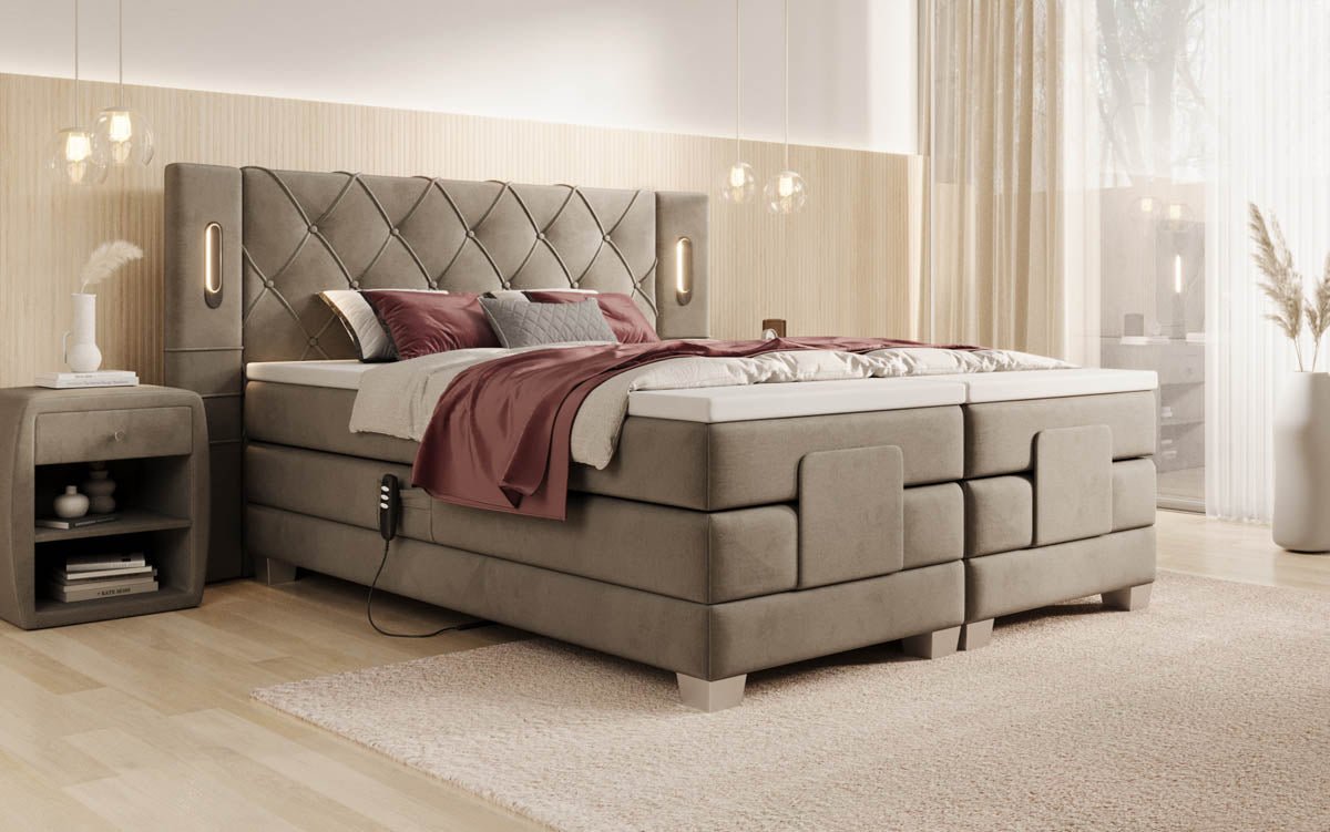 Lit boxspring Livano Velours réglable électriquement avec LED