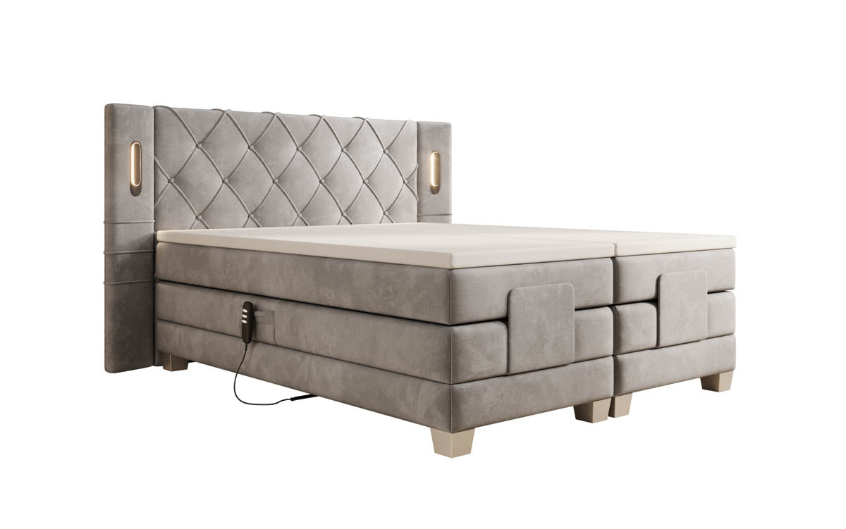 Lit boxspring Livano Velours réglable électriquement avec LED