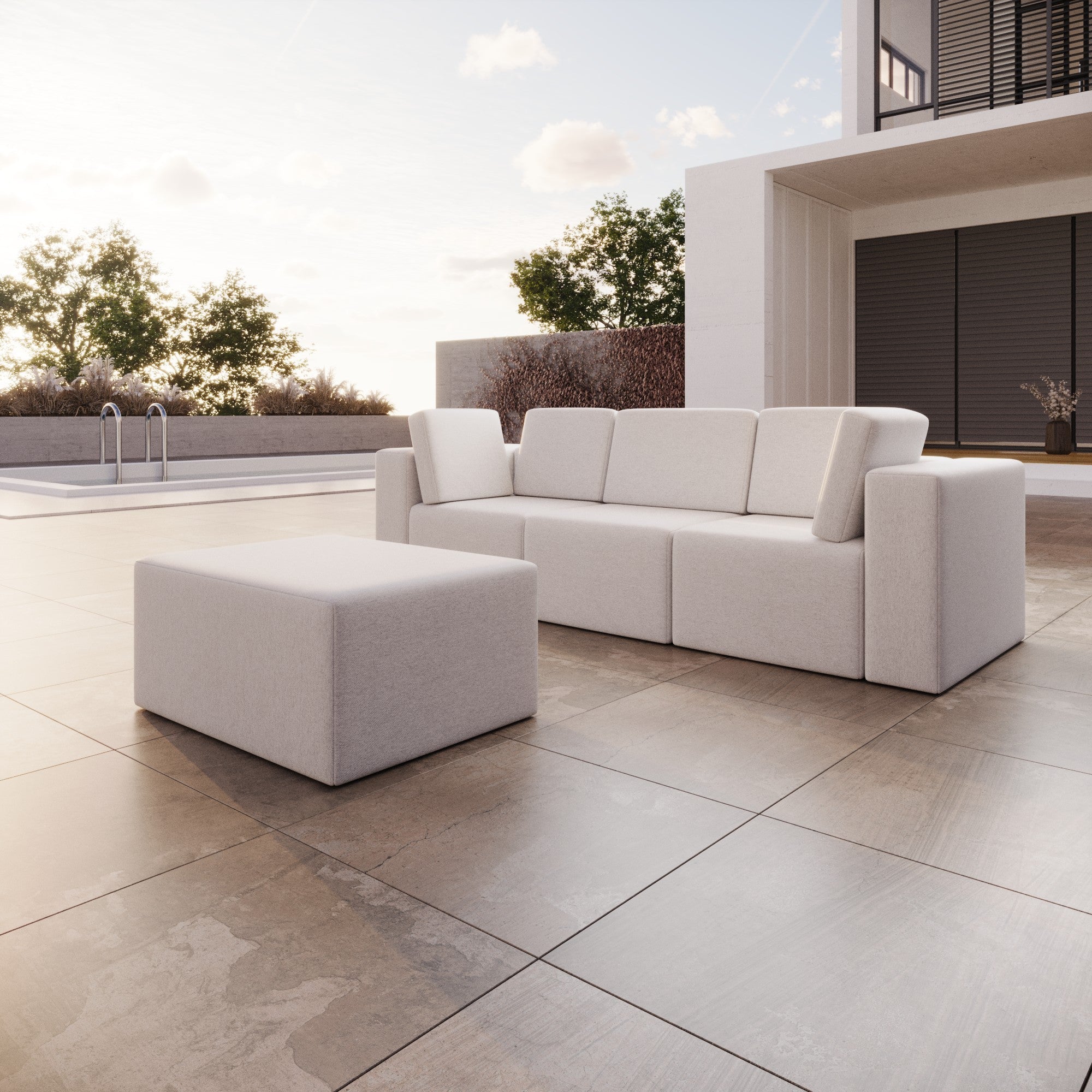 Sofa de jardin modulaire Eden 3 places avec pouf assorti