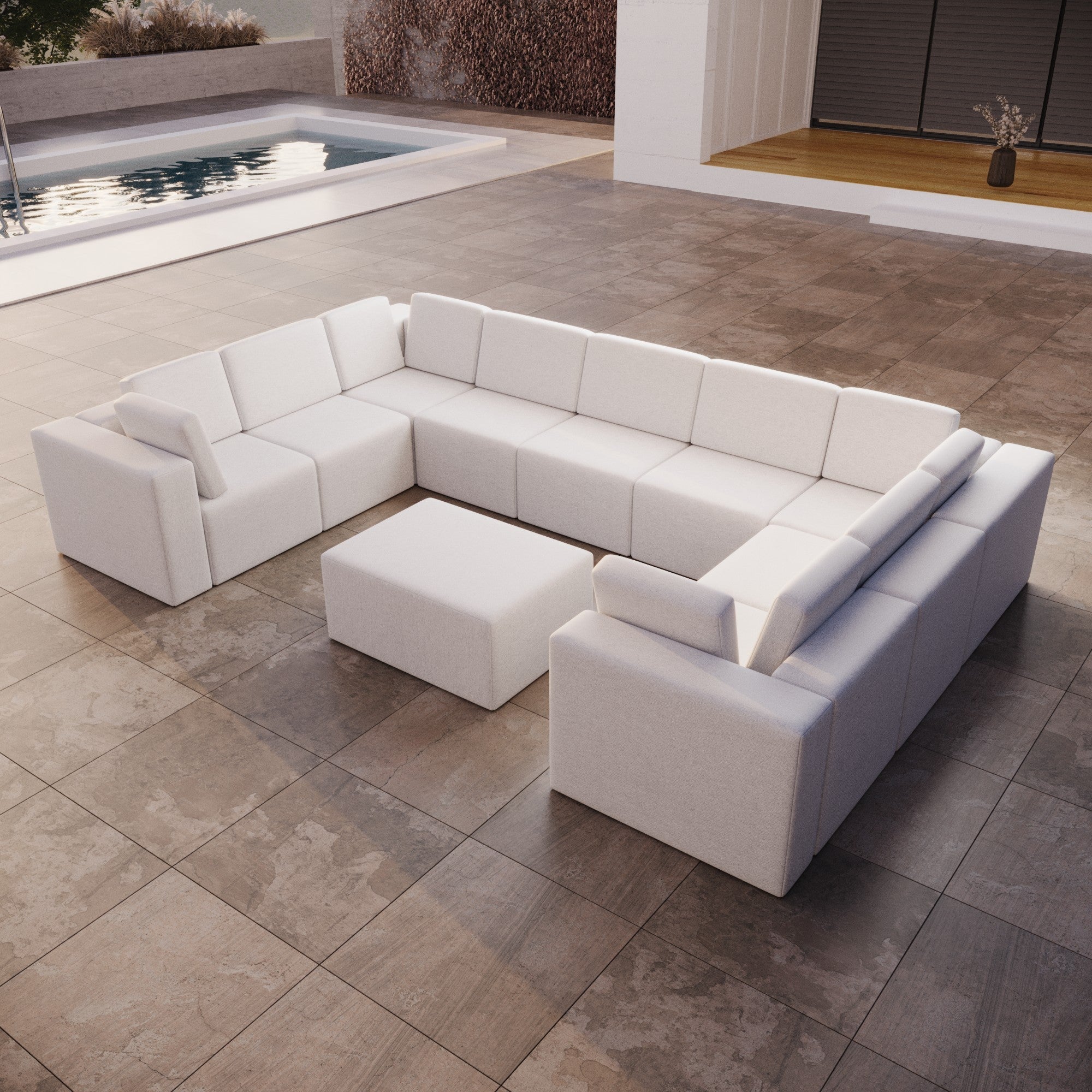 Canapé de jardin modulaire Eden U fermé avec tabouret d'appoint