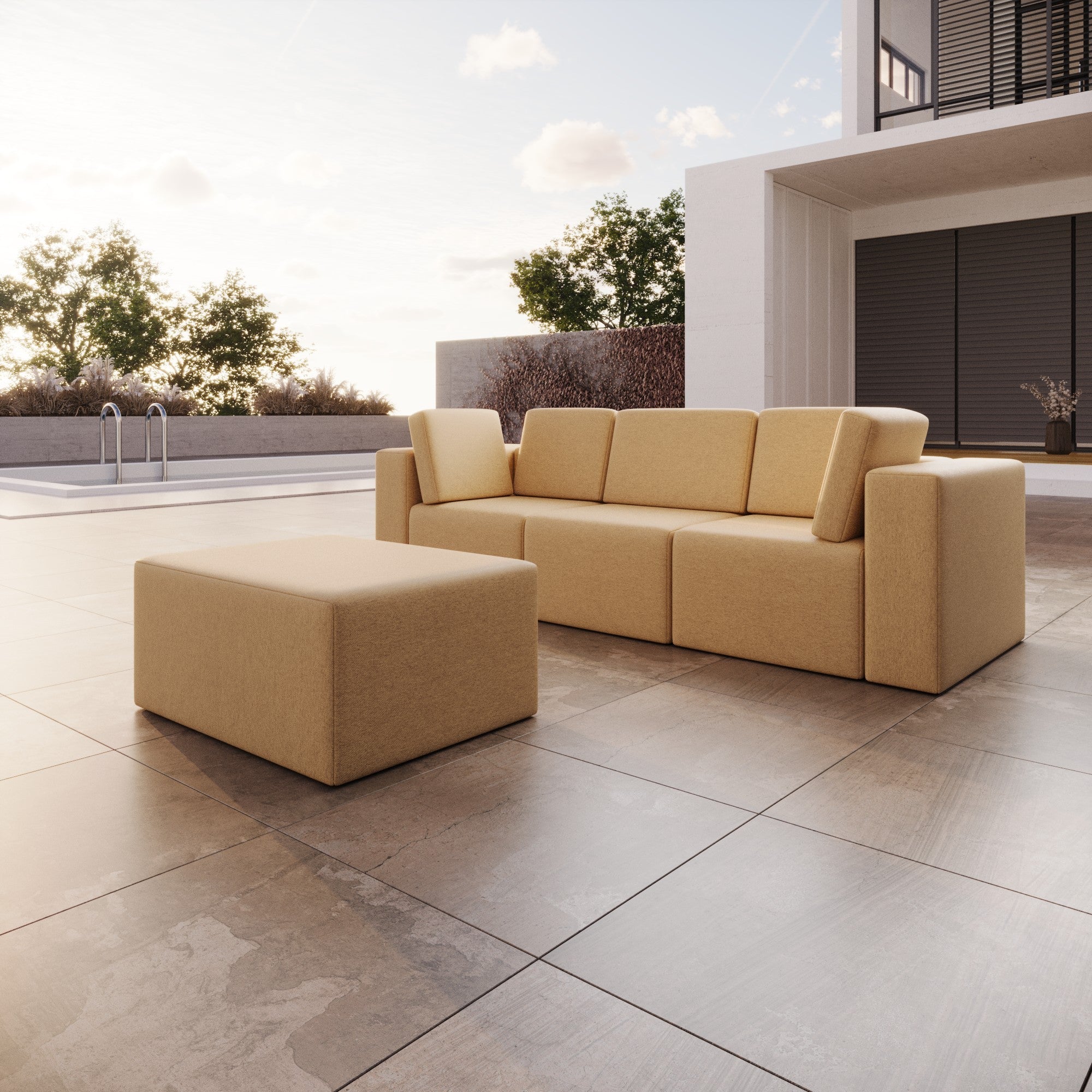 Sofa de jardin modulaire Eden 3 places avec pouf assorti