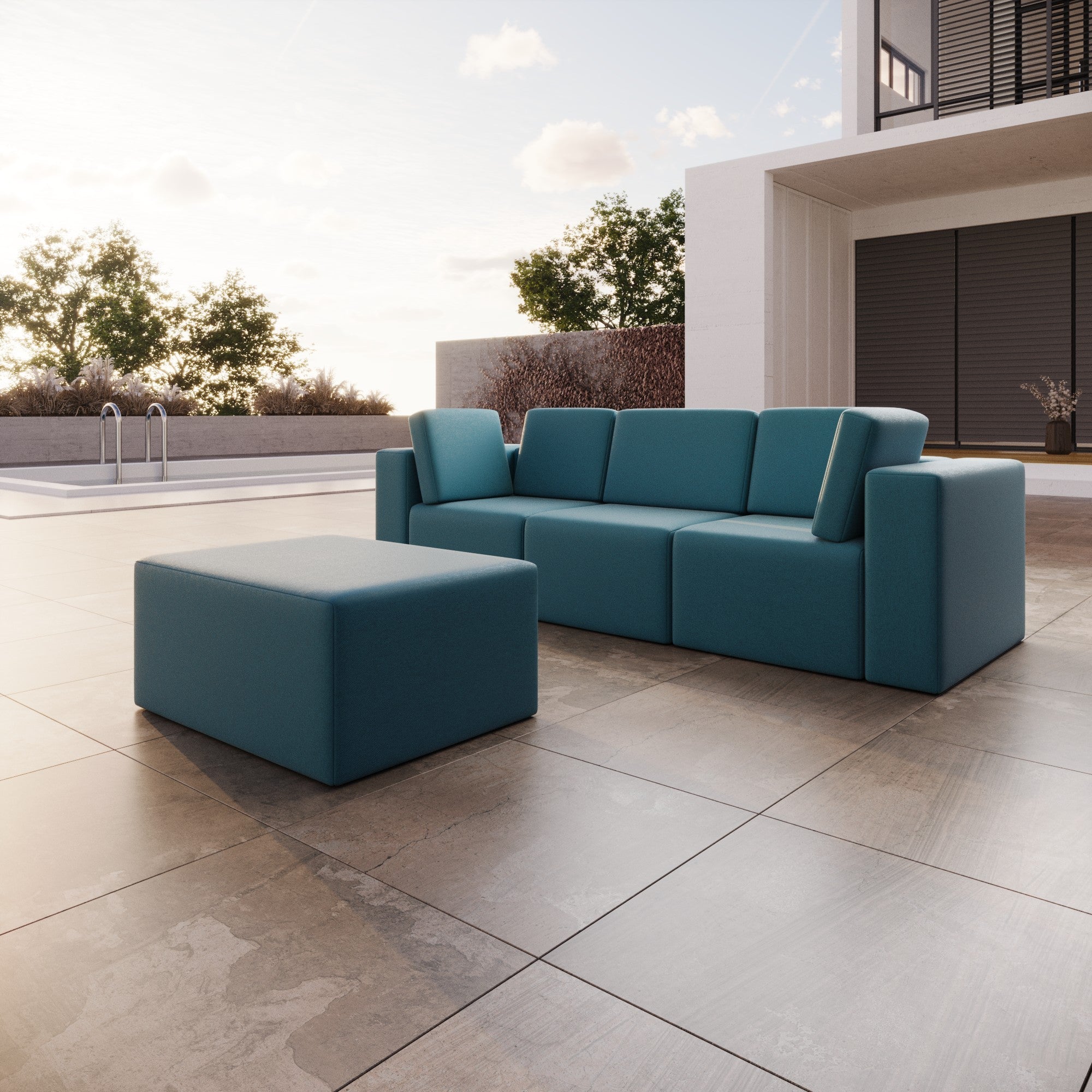 Sofa de jardin modulaire Eden 3 places avec pouf assorti